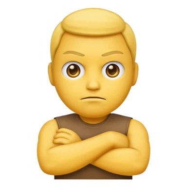 Yellow face emoji slightly mad with arms crossed sticker