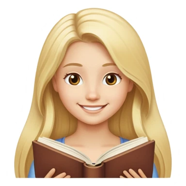 blond girl with long hair smiling reading a book sticker