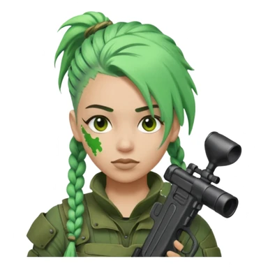 paintball player with geared face braided green hair sticker