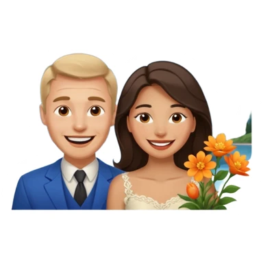 Couple  laughing traveling russian man and elegant  Latina girl delicate flowers and mountains in the background  sticker