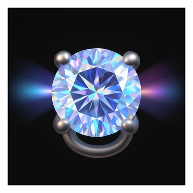 Make it 3D emoji style: add a silver jewelry setting to the round cut white diamond with holographic effect and prismatic light rays sticker