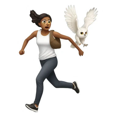 White skinned woman running away from owl sticker