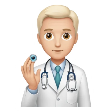 A doctor in a white coat holds an eye prosthesis in his hand sticker