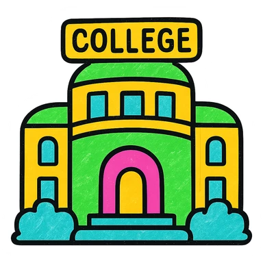 college building, modern look, green gold and white color scheme, rounded shapes, simple design sticker