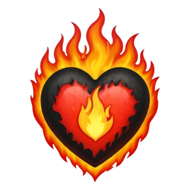 Black and red heart on fire sticker