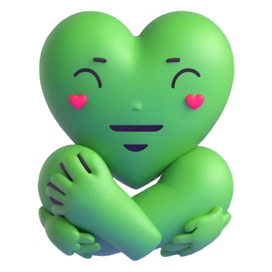green face emoticon with closed eyes hugging a green heart, expressing care and support sticker