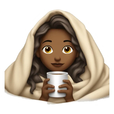 girl inside a blanket sipping coffee eyes closed lighter skin sticker