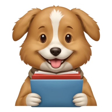 smiling emoji dog with multiple resumes in its mouth, friendly and energetic, no hands sticker