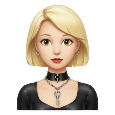 Dominatrix with blonde hair, latex outfit, old fashioned key necklace sticker
