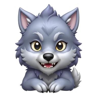 Cinematic Cute Werewolf Portrait Emoji, with a cuddly, miniature lupine form in soft moonlit grays and silvers, featuring oversized sparkling eyes and a sweet, endearing snarl, simplified yet irresistibly adorable, highly detailed with a gentle glowing outline that captures the playful, heartwarming essence of a little werewolf! sticker