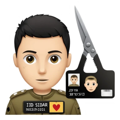 black Scissors cutting an idf soldier ID card in 2 parts .hyper realistic sticker