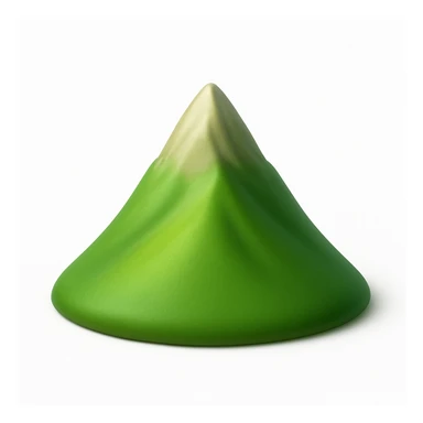 A 3D emoji in iOS emoji aesthetic style of a small mountain peak or hilltop, with a pointed summit and smooth green slopes, soft lighting, minimal and glossy Apple-style design, clean white background

 sticker