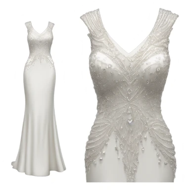 Hyper Realistic ornate 
Minimalistic diamonds and peals sheath Wedding dress displays sticker