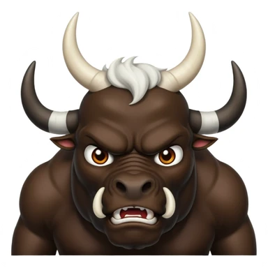 black angry powerful with white horns bull emoji sticker