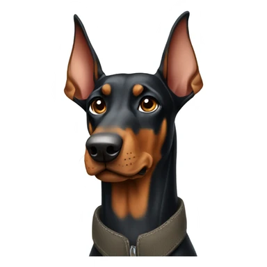 Doberman with a vest sticker