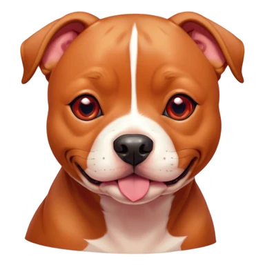 Cinematic Cute Red/Fawn Staffordshire Bull Terrier Portrait Emoji, Head tilted playfully and inquisitively, featuring a glossy red/fawn Fur with a vibrant sheen and delicate white accents, round, sparkling dark eyes filled with curiosity, Simplified yet irresistibly adorable features, highly detailed, glowing with a warm, friendly glow, high shine, affectionate and spirited, stylized with a touch of whimsy, bright and endearing, soft glowing outline, capturing the essence of a mischievous yet loving pup, so playful it feels like it could bound out of the screen and into your arms! sticker