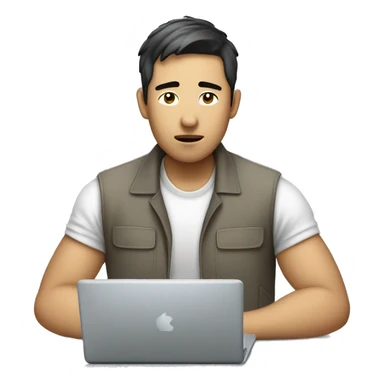 asianhard working in laptop Sweat and fatigue sticker