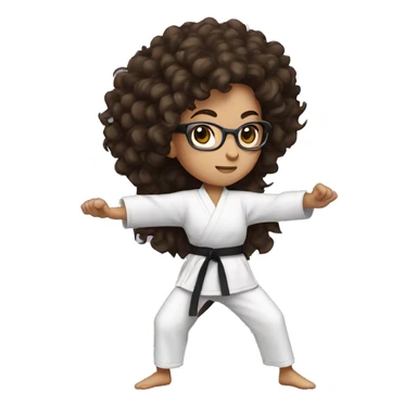 Long curly haired brunette girl with glasses doing karate stance sticker