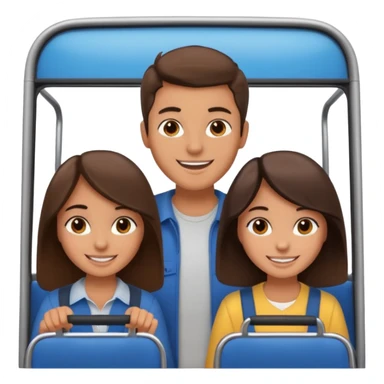 Two girls and one boy all brunette on a bus, show the whole bus sticker