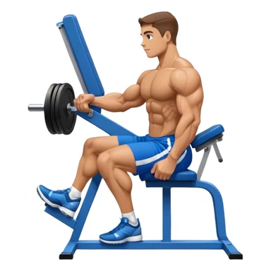 side-view bodybuilder in blue shorts seated weighted calf-raise machine on his tip toes sticker