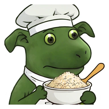 Dog eating rice ￼ sticker