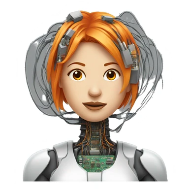 Head of female cyborg with orange hair and circuits wires sticker