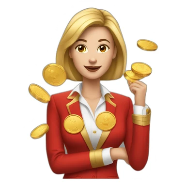 Posh-woman-with-red-suit-holding-golden-coins sticker