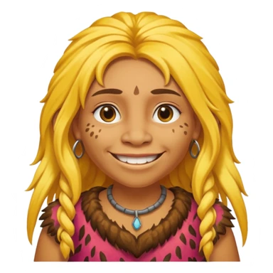 smiling Neanderthal woman with long yellow hair and animal skin clothing sticker