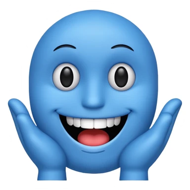 The word 67 that it's body is blue would eyes and smiley mouth and black hand and black mouth sticker