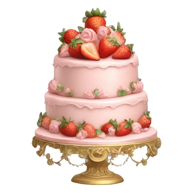 vintage rococo highly detailed pale pink cake with strawberries sticker