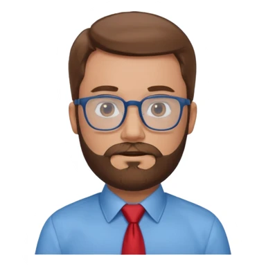 white-man-businessman-with-beard, brown hair, glasses, blue shirt, red tie sticker