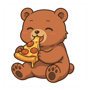 anime style bear eating pizza sticker