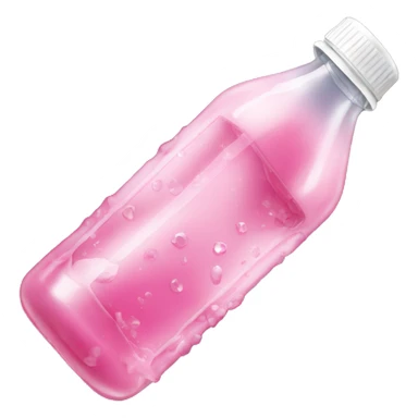 plastic bottle with crystaline pink liquid sticker