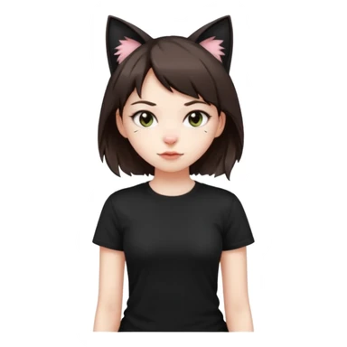 a girl with pale skin, short dark brown hair with lots of dandruff , cat ears and a tail, with a black t-shirt on sticker