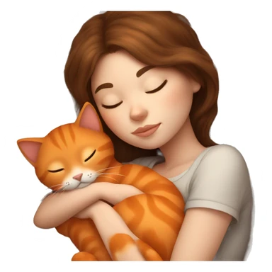 Brown hair girl sleeping with fluffy orange cat sticker