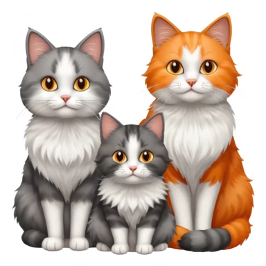 a very fluffy grey and white cat sitting with 2 other cats sticker