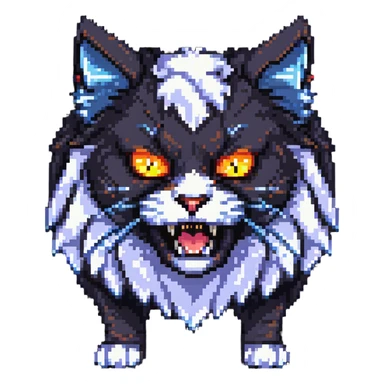 fierce fluffy cat with glowing eyes and snarl sticker