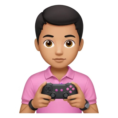 generate a pretty tan bratz boy with a pink polo. Holding a gaming controller in hand. Black hair sticker