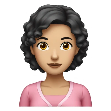 a female teacher with black hair, dark eyes and pink dress sticker