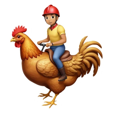 person riding a giant chicken like a jockey, funny meme, comical, human jockey on chicken sticker