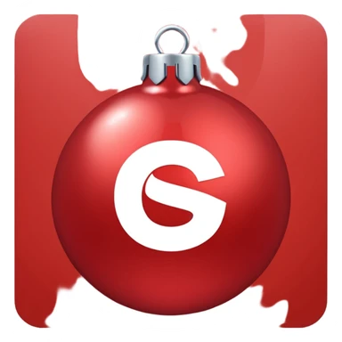 red Christmas ball with white "S" logo sticker