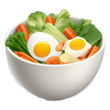 Bowl with sliced vegetables and egg sticker