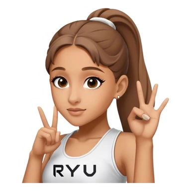 Ariana grande with ok doing sign and "ryu" written on toptank sticker