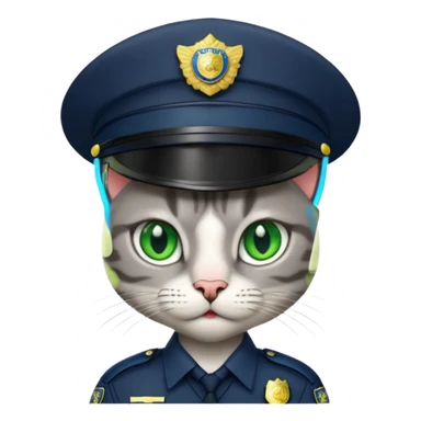 grey cat police, green eyes sticker