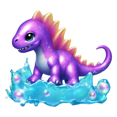 Lisa frank glitter pretty water dinosaur with fins and pearls sticker