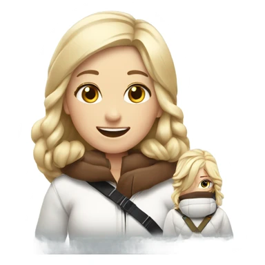 Two white girls, one with blonde hair and one with brown, extremely happy ski snowboard  sticker