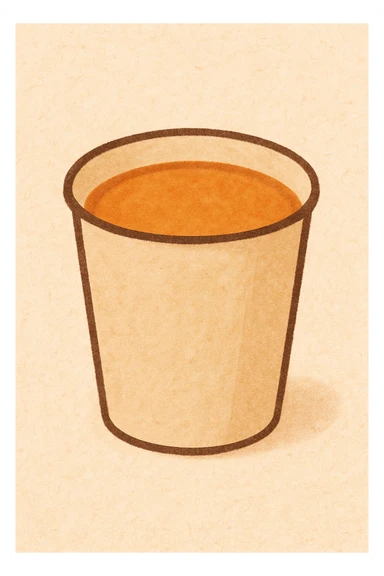 karak chai in a simple paper cup, focus on the warm color of the tea, minimal background, inviting and cozy feel sticker