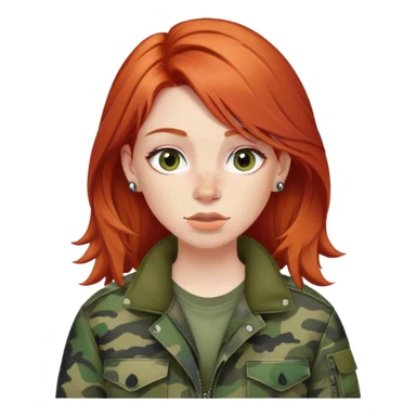 Рыжая неформальная девушка с пирсингом в носу в камуфляжной куртке  sticker