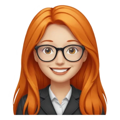woman with long orange hair, open hair, glasses sticker