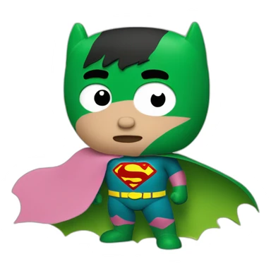 Half superman half batman in oink yellow and green sticker